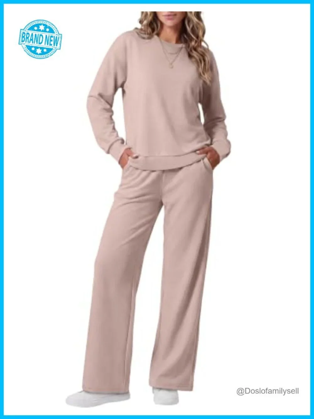 Women's 2 Piece Lounge Sweatsuit Set Long Sleeve Crewneck Top Wide Leg Pants